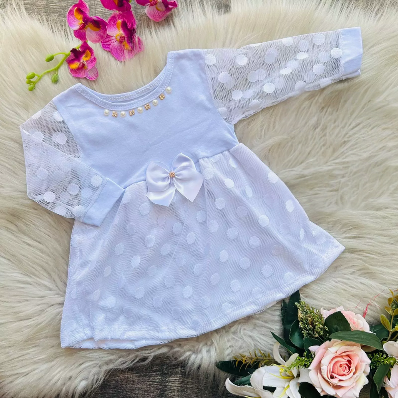 Linha baby vestido de renda manga longa