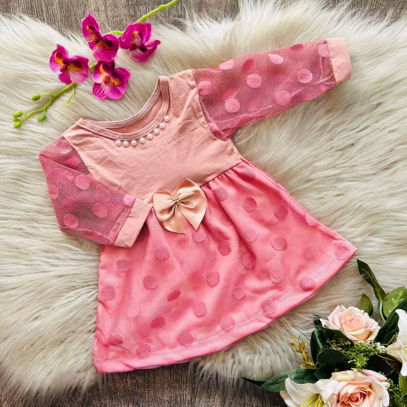 Linha baby vestido de renda manga longa