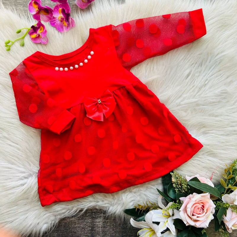 Linha baby vestido de renda manga longa