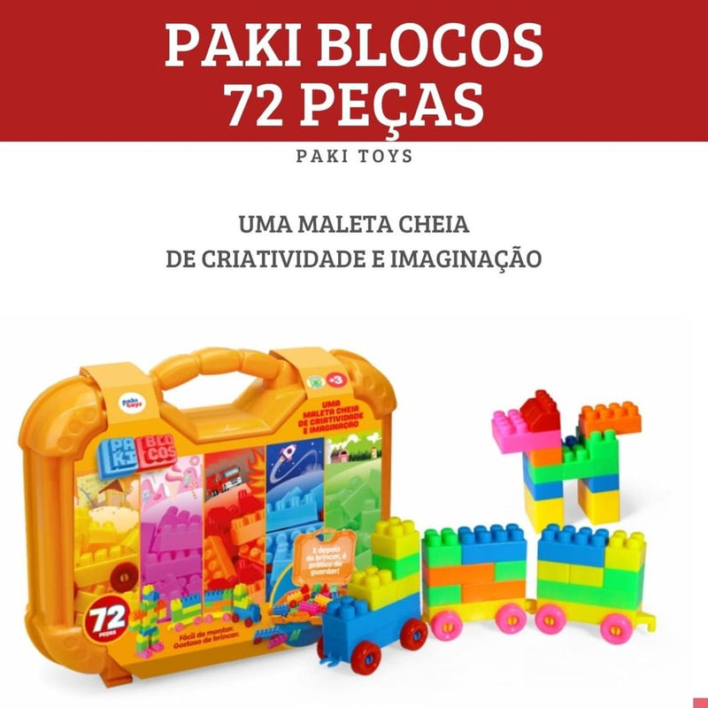 Maleta de Blocos de Montar Paki Toys - 72 Peças de Diversão Infinita